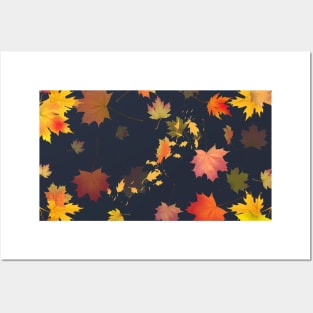 Autumn Scattered Leaf Design - Fall Leaves - Maple Leaves  - Autumn Colours - Orange Background Posters and Art